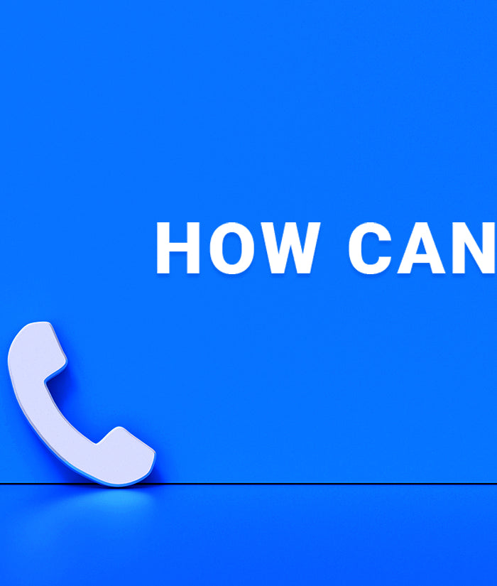 A blue contact us banner with the text 'HOW CAN WE HELP YOU?' featuring 3D icons for email, mail, and phone support.
