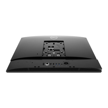 Rear view of a refurbished Dell Wyse 5070-MICRO thin client, Intel Celeron J4105 1.5GHz, 4GB DDR4, 16GB eMMC, displaying HDMI, DisplayPort, USB, audio, and power ports with the stand detached to show the mounting area. - View 5