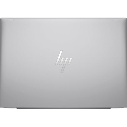 Front view of a closed silver HP ZBOOK FIREFLY 14 G11 A on white, HP logo centered; refurbished 14" FHD AMD Ryzen 5 laptop. - View 2
