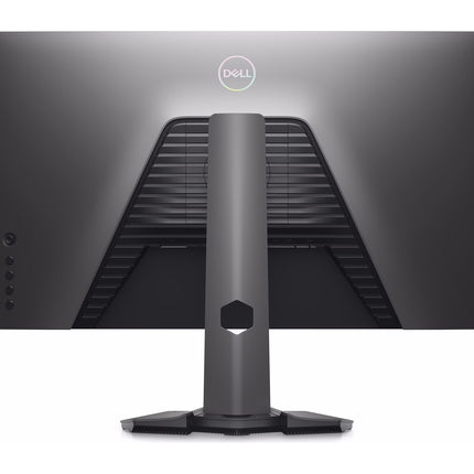 Rear view of refurbished Dell 27" G2723H Gaming Monitor (16:9) with central stand, side buttons, vents, and top-center lit Dell logo. - View 2