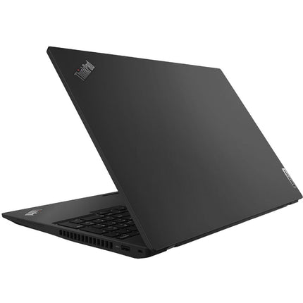 Angled rear-left view of a refurbished Lenovo T16 G1 laptop, 16” FHD, i5-1235U, 16GB RAM, 512GB SSD; ports partly visible. - View 2