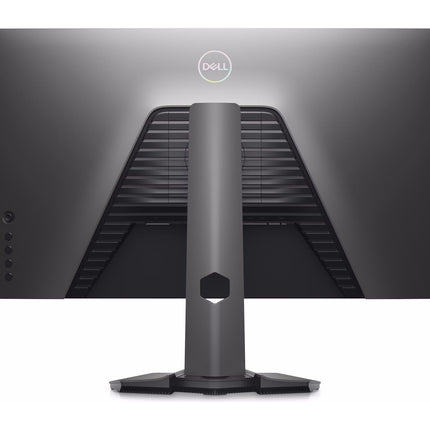 Rear view of refurbished Dell 27" G2723H Gaming Monitor (16:9) with central stand, side buttons, vents, and top-center lit Dell logo. - View 2