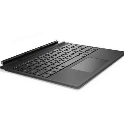 Front view of a black detachable keyboard with touchpad for DELL Latitude 7320, showing top connector on a white background. - View 3