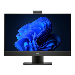 Front view of a refurbished DELL OptiPlex 5480 AIO desktop featuring a 23.8″ FHD screen, Intel Core i7-10700T processor, 32GB DDR4 RAM, 1TB NVMe SSD, internal WIFI, and built-in webcam.