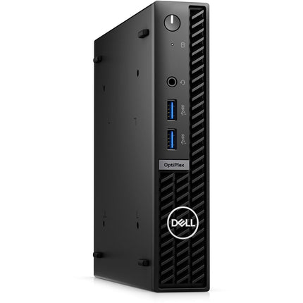 Front view of a refurbished black Dell OptiPlex 7010 Micro desktop with Core i5, 16GB RAM, and ports visible—compact workspace PC. - View 3