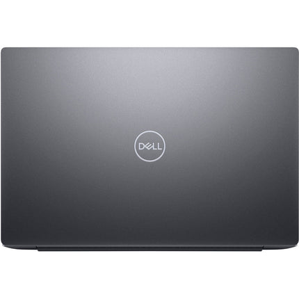 Front view of a closed dark gray Dell XPS 13 9320 laptop with a centered metallic logo. - View 2