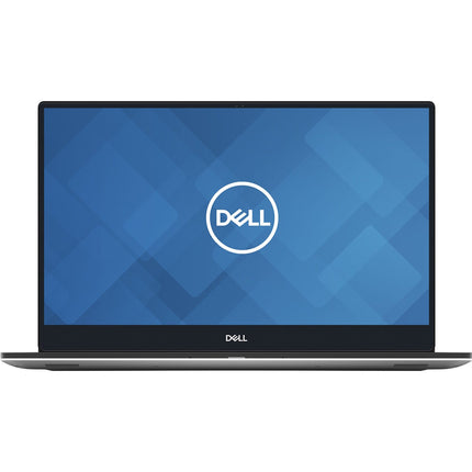Front view of a refurbished Dell XPS 15 7590 laptop with a blue abstract screen. - View 1