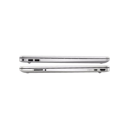 Silver HP 15-DY2XXX laptop, side view showing left and right port layouts. - View 4