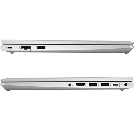 Side views of a thin, refurbished HP ProBook 440 G9, 14″ FHD, Intel Core i5-1135G7 2.4GHz, 16GB DDR4, 256GB NVMe SSD, highlighting port accessibility on the left and right edges. - View 4