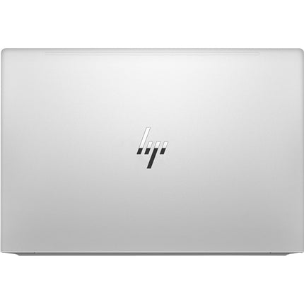 Top view of a closed, silver HP ProBook 630 G9 refurbished laptop with the HP logo centered on its lid, highlighting its 13.3” screen size, Intel Core i7-1265U processor, 32GB DDR4 memory, and 512GB NVMe SSD for powerful performance in a sleek design. - View 2