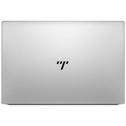 Top view of a closed silver HP ProBook 630 G9 laptop with the HP logo centered on the lid. This refurbished 13.3” business laptop features an Intel Core i7-1265U processor, 32GB DDR4 memory, and a 512GB NVMe SSD for reliable performance in a sleek design. - View 2