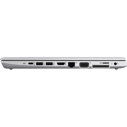 Side view of a refurbished HP ProBook 645 G4, 14″ HD, AMD Ryzen 5 Pro 2500U, 8GB DDR4, 256GB NVMe SSD, highlighting connectivity ports including USB, HDMI, Ethernet, and VGA. - View 3