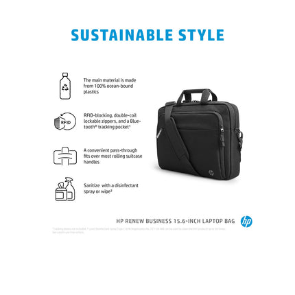 Angled view of the HP Renew Carrying Case for 15.6" HP Notebook, made from ocean-bound plastics with RFID pocket and sanitized surfaces. - View 4