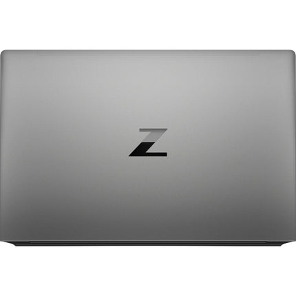 Closed silver HP ZBOOK Power G8 laptop, 15.6″, top view. The device displays a centered black Z logo on a minimal, modern design with smooth edges—evoking discreet elegance and lacking visible extra markings. - View 2
