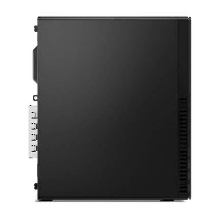 Side view of a black Lenovo ThinkCentre M70S GEN 3 SFF refurbished desktop computer, showing its plain metal side panel with front ventilation slits and multiple input ports along the back edge. Features include an Intel Core i5-12500 3.0GHz processor, 16GB DDR4 RAM, and a 512GB NVMe SSD. - View 4