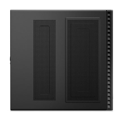 Side view of a refurbished Lenovo ThinkCentre M90q Tiny desktop computer with an Intel Core i5-10500T processor, two large rectangular ventilation panels, and a vented right edge. - View 4