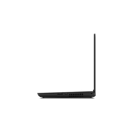 Side view of a closed black Lenovo ThinkPad P15 G2 laptop. - View 4