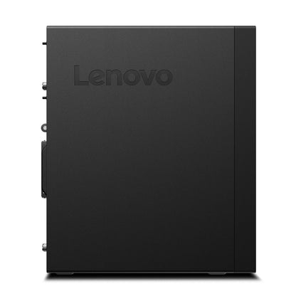 Side view of refurbished Lenovo ThinkStation P330 T desktop, Intel i7-8700, 16GB RAM, 512GB SSD, Quadro K2200, Lenovo logo on side. - View 3