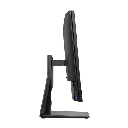 Side view of a Dell OptiPlex 5480 AIO desktop, 23.8-inch FHD display on its stand, showcasing a slim profile and two visible USB ports; ideal refurbished PC with Intel Core i7-10700T processor. - View 3