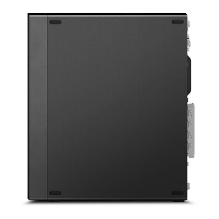 Side view of a refurbished black Lenovo ThinkStation P330 SFF desktop case with a plain solid panel and no visible windows or vents; ports and connectors are visible on the right edge. Features include an Intel Core i7-8700 3.2GHz processor, 16GB RAM, and a 512GB NVMe SSD for reliable performance. - View 4