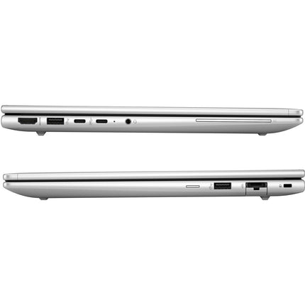 Side view of refurbished HP ProBook 645 G11 laptop, closed, showing all ports on both sides: HDMI, USB, USB-C, Ethernet, SD slot. - View 3