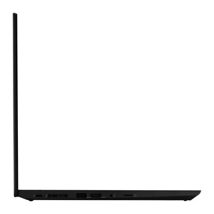Side view of a slim black Lenovo T15 G1 Laptop, 15.6" FHD, i5-10210U, 16GB RAM, 512GB SSD; ports visible; white background. - View 3